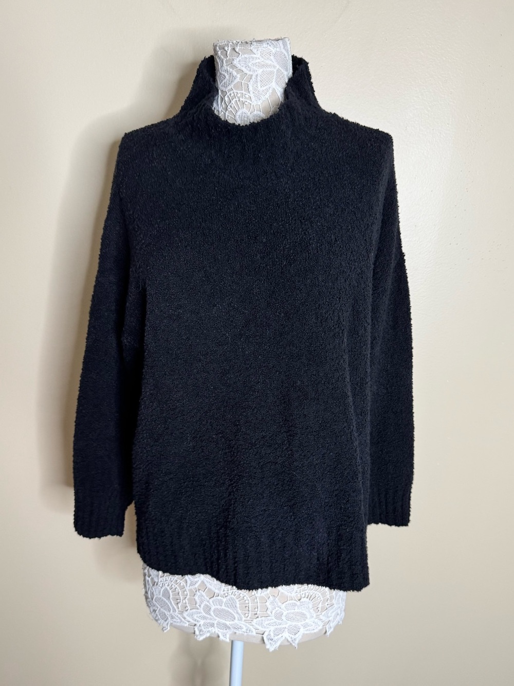 Eileen Fisher Organic Cotton Chunky Knit Turtleneck Sweater Black size 2X